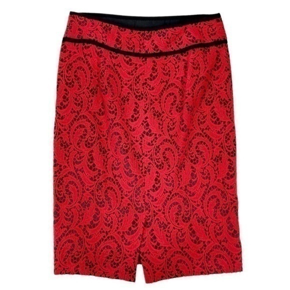 Magaschoni Skirt Vintage Womens 12 Red 3D Textured Paisley Laced Spilt Pencil‎ - Picture 3 of 12